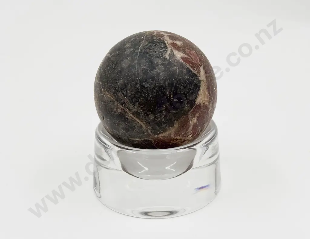 Victorian Marble Sphere on Modern Orrefors Heavy Clear Glass Dish Image 1++