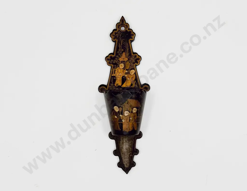 Victorian Chinoiserie Lacquered Papier Mache Wall Pocket Image 1++