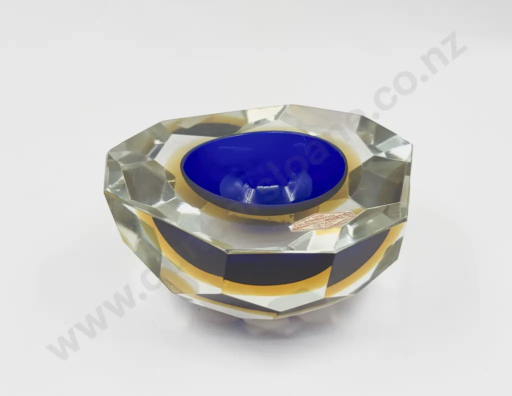 C1960's Murano Glass Mandruzzato Sommerso Diamond Faceted Bowl Image 1++