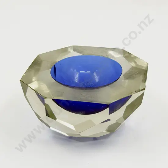 C1960's Murano Glass Mandruzzato Sommerso Diamond Faceted Bowl