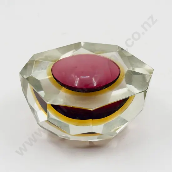 C1960's Murano Glass Mandruzzato Sommerso Diamond Faceted Bowl