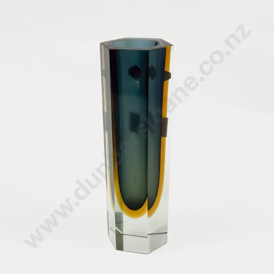 C1960's Murano Glass Mandruzzato Sommerso Faceted Vase
