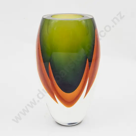 C1960's Murano Heavy Glass Mandruzzato Sommerso Faceted Vase