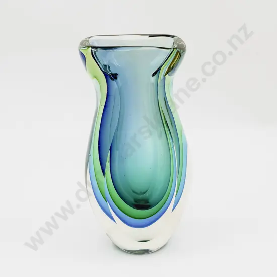 C1960's Murano Heavy Glass Mandruzzato Sommerso Faceted Vase