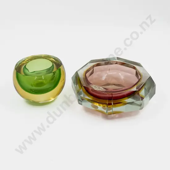 C1960's Murano Glass Mandruzzato Sommerso Faceted Dish