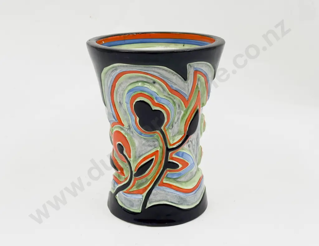 Clarice Cliff Bizarre Sgraffito Stepped Relief Handpainted Vase Image 1++