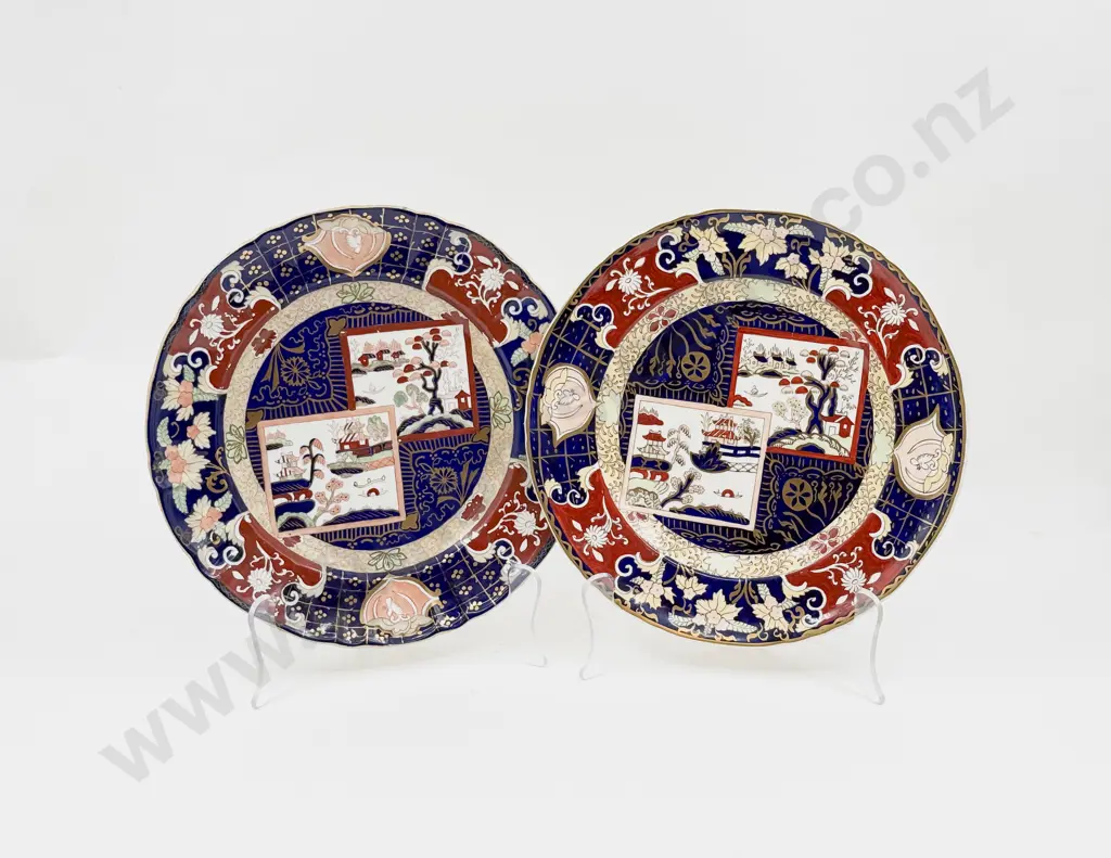 Pair Late C19th Masons Ironstone Imari Pattern Dinner Plates Image 1++