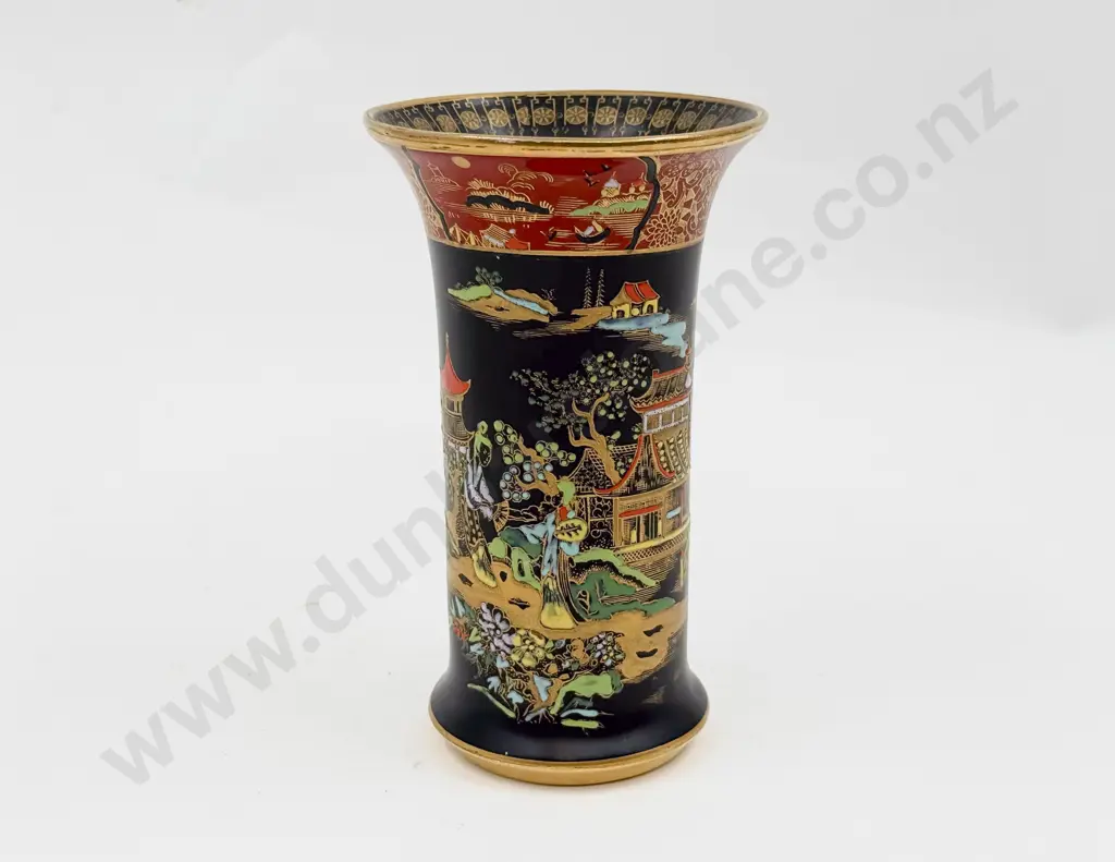 Carlton Ware Chinoiserie Pattern Black Ground Vase Image 1++