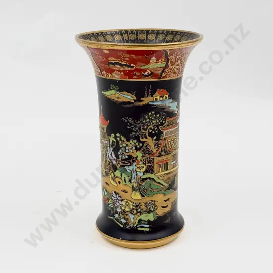 Carlton Ware Chinoiserie Pattern Black Ground Vase