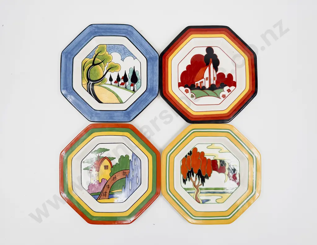 Boxed Wedgwood Clarice Cliff Reproduction Four Plates Ltd Ed 605/1000 Image 1++