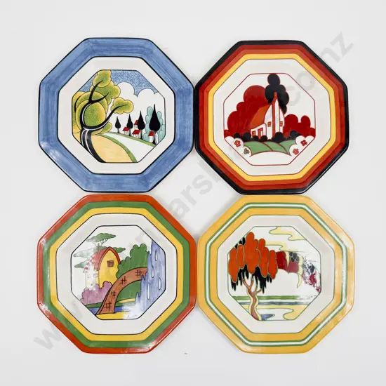 Boxed Wedgwood Clarice Cliff Reproduction Four Plates Ltd Ed 605/1000