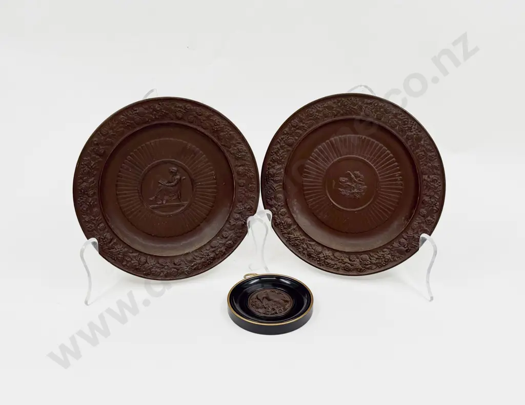 Pair C19th Brown Basalt Cabinet Plates Image 1++
