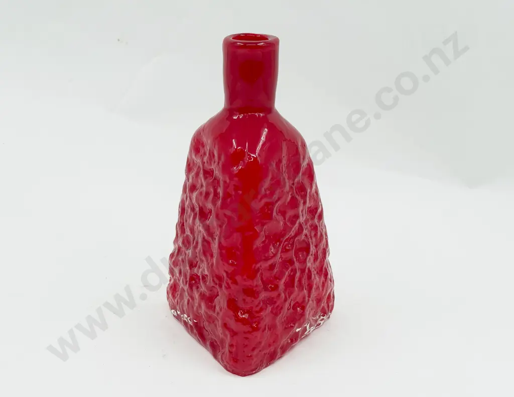 Mid C20th Encased Strawberry Red Glass Moulded Bottle Vase Image 1++