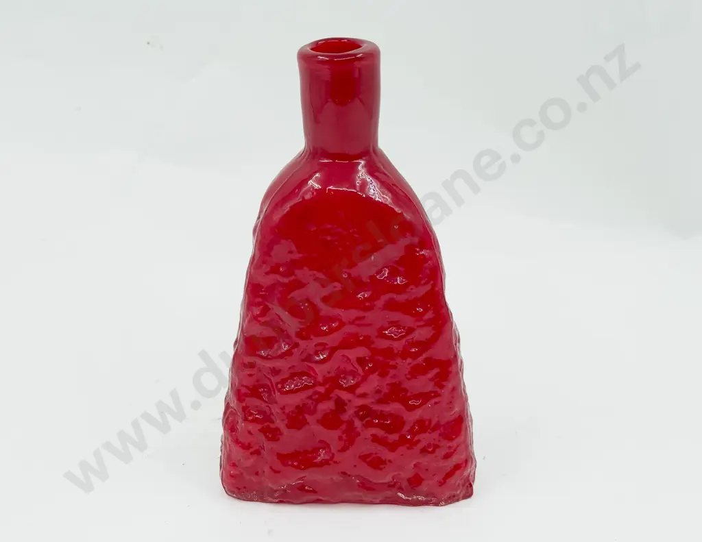 Mid C20th Encased Strawberry Red Glass Moulded Bottle Vase Image 1++