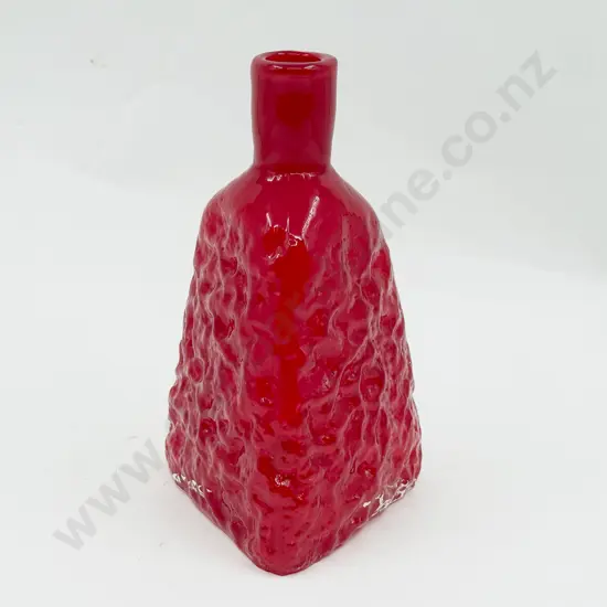 Mid C20th Encased Strawberry Red Glass Moulded Bottle Vase
