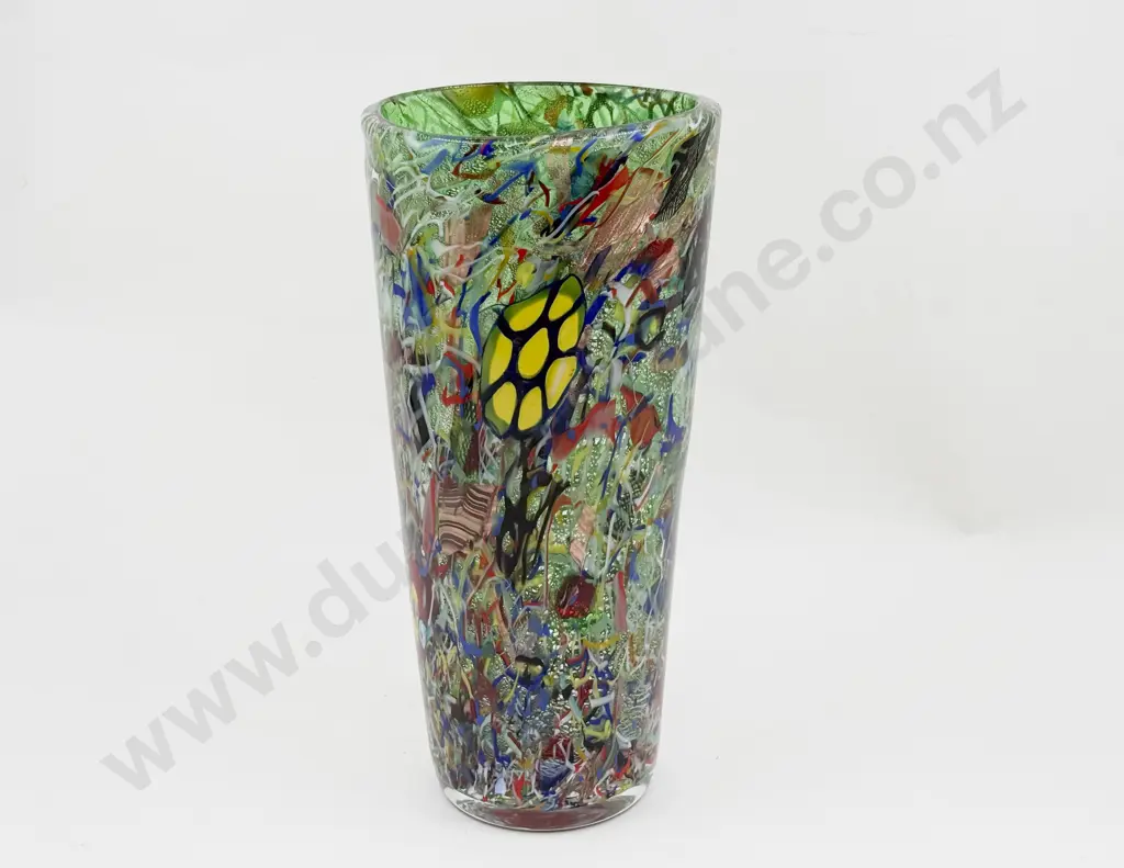 Mid C20th Murano Encased Millerighe Heavy Trumpet Vase Image 1++