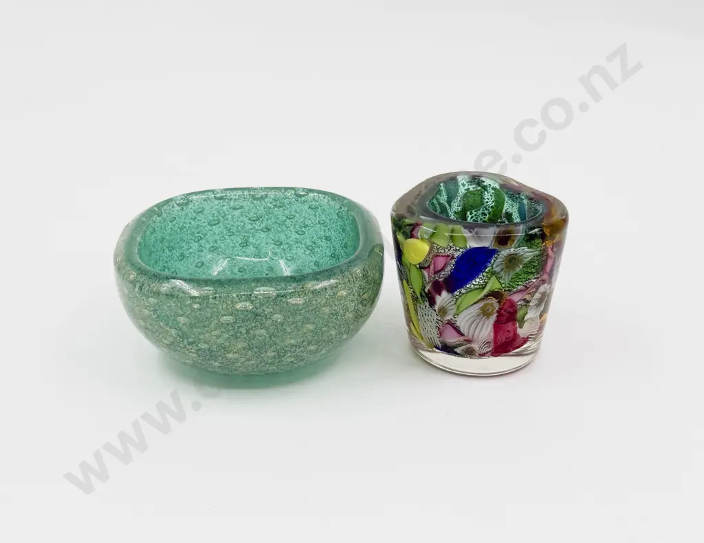 Mid C20th Murano Encased Millefiori Caned Posy Pot and Venini Glass Dish Image 1++