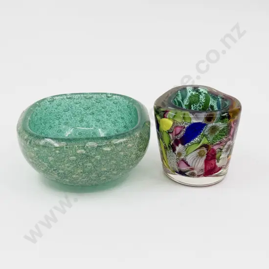 Mid C20th Murano Encased Millefiori Caned Posy Pot and Venini Glass Dish