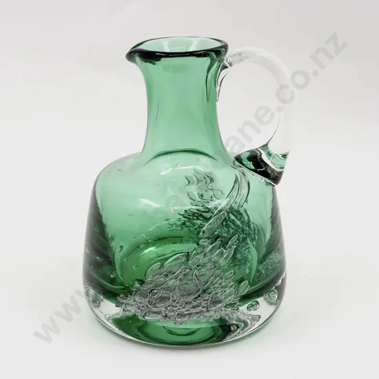 Whitefriars Encased Bottle Green Bubble Glass Ewer