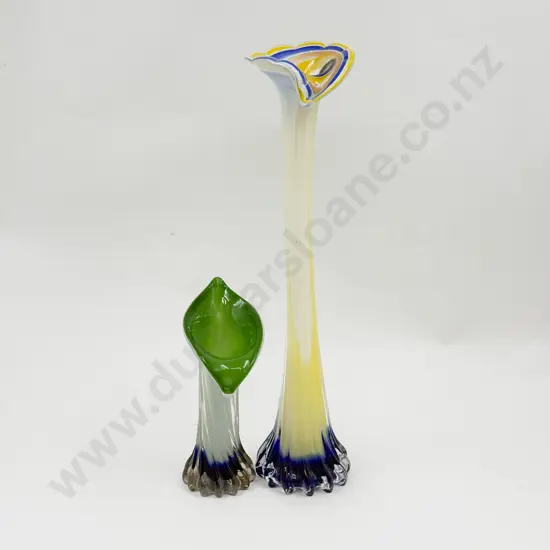 Murano Encased Multi-Coloured Tall and Short Tulip Vases