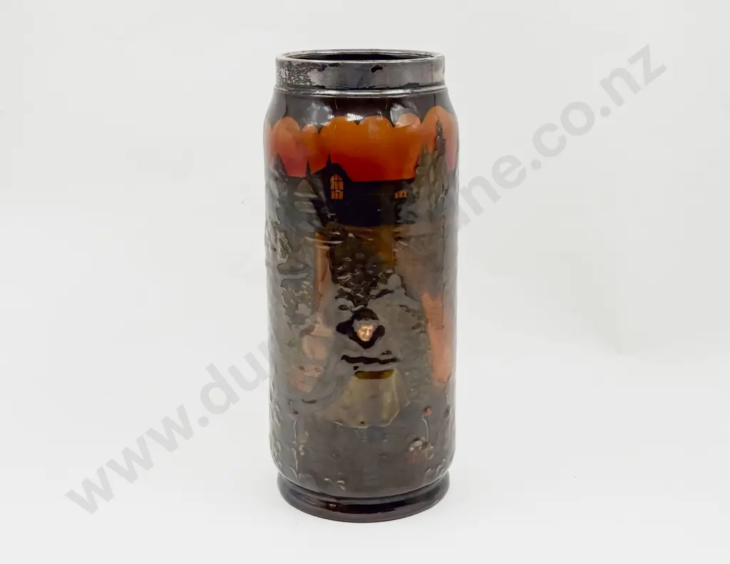 Royal Doulton Kingsware Continuous Shallow Relief Pattern Vase with S/S Rim Image 1++