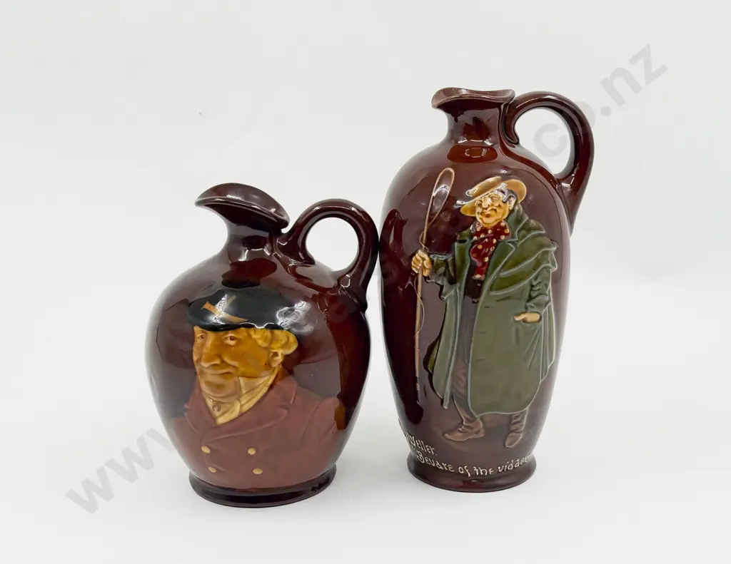Two Royal Doulton for Dewar's Whiskey Decanters The Huntsman and Tony Weller No Stoppers Image 1++