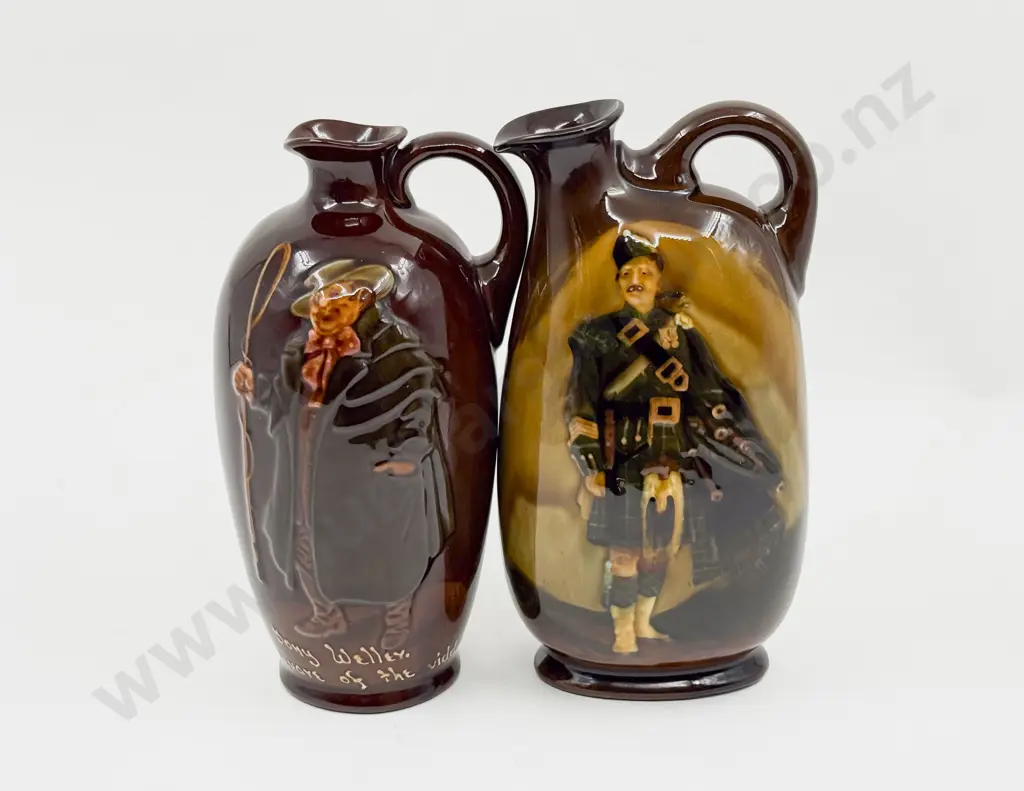 Two Royal Doulton for Dewar's Whiskey Decanters  The Scottsman and Tony Weller No Stoppers Image 1++