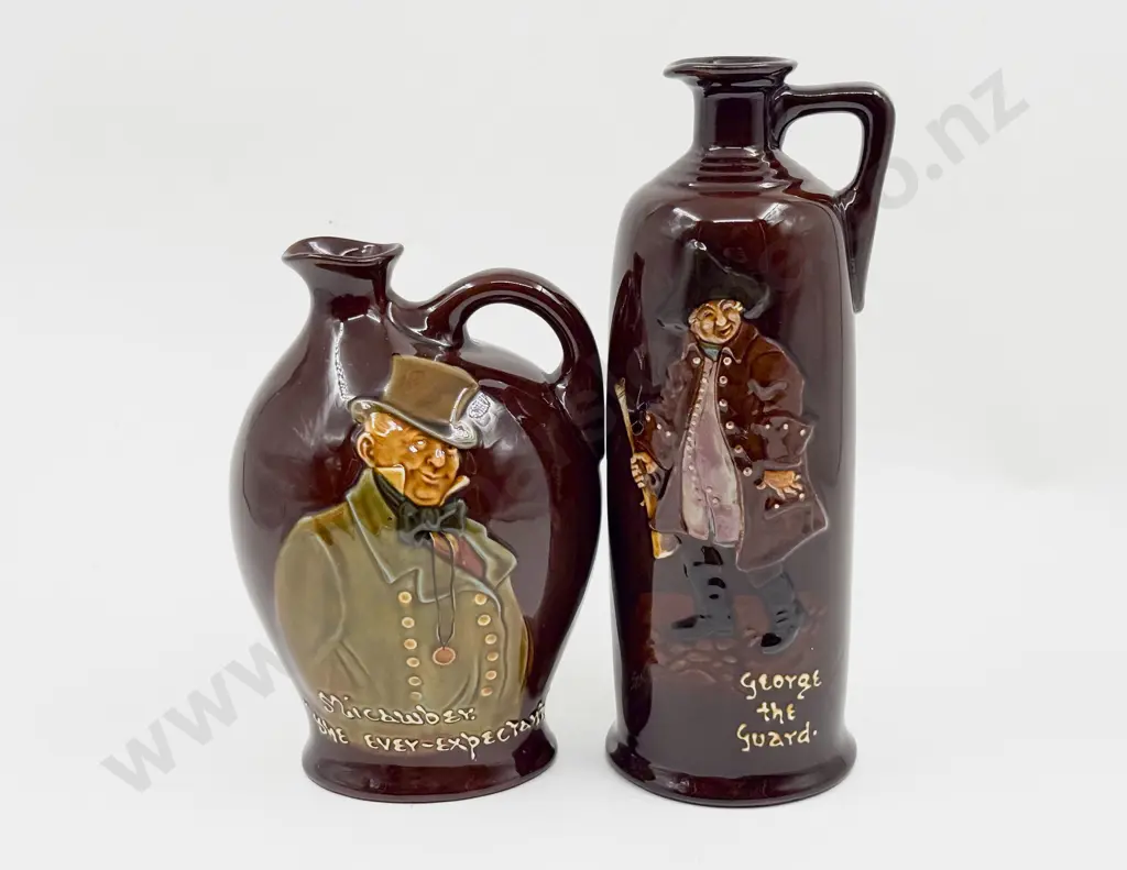 Two Royal Doulton for Dewar's Whiskey Decanters George The Guard and Micawber No Stoppers Image 1++