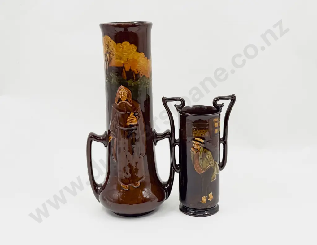 Royal Doulton Kingsware Long Stem Vase Shallow Relief of a Monk Noke Signature Together With Vase Image 1++