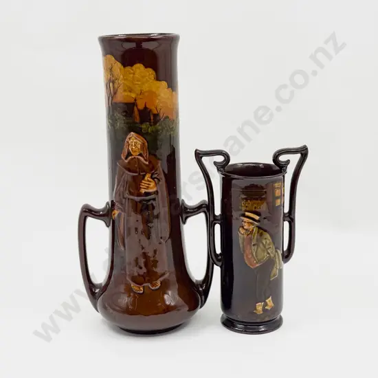 Royal Doulton Kingsware Long Stem Vase Shallow Relief of a Monk Noke Signature Together With Vase