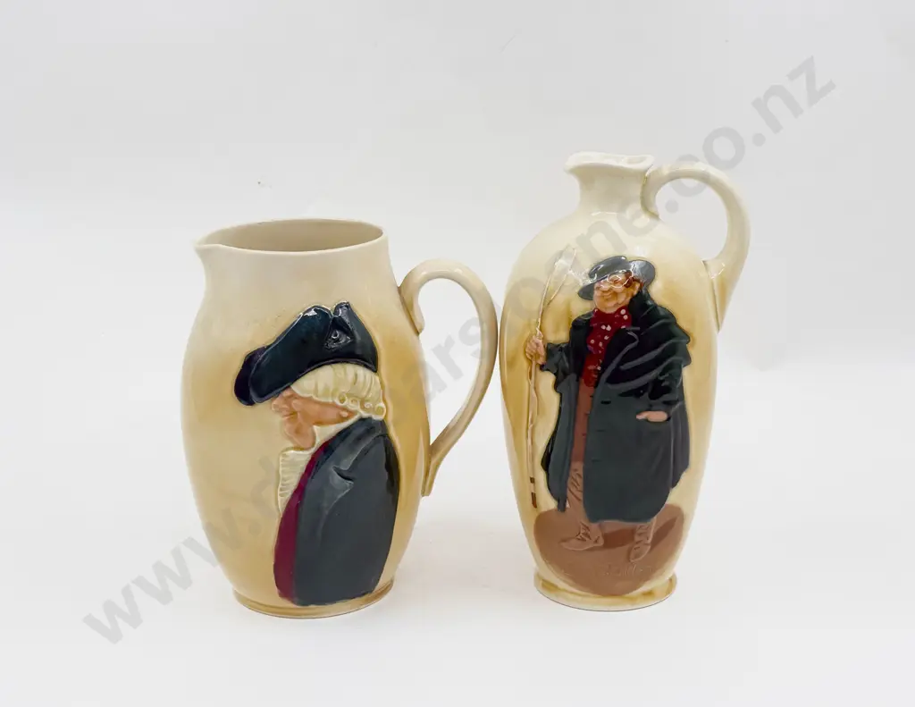 Royal Doulton Shallow Relief on Cream Background Decanter and Jug Tony Weller Parson Brown Image 1++