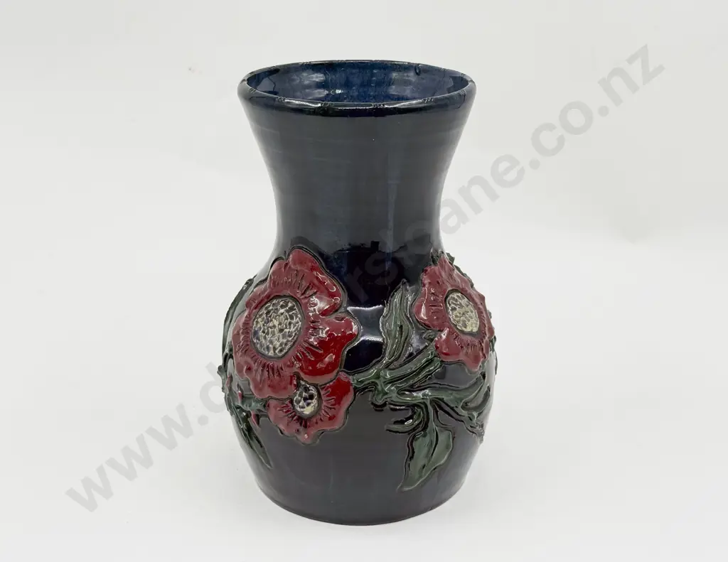 Early Art Nouveau Studio Pottery High Relief Poppy Trail Vase Image 1++