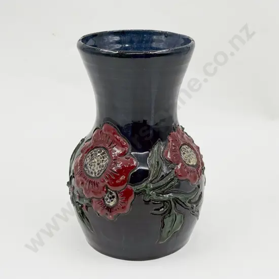 Early Art Nouveau Studio Pottery High Relief Poppy Trail Vase