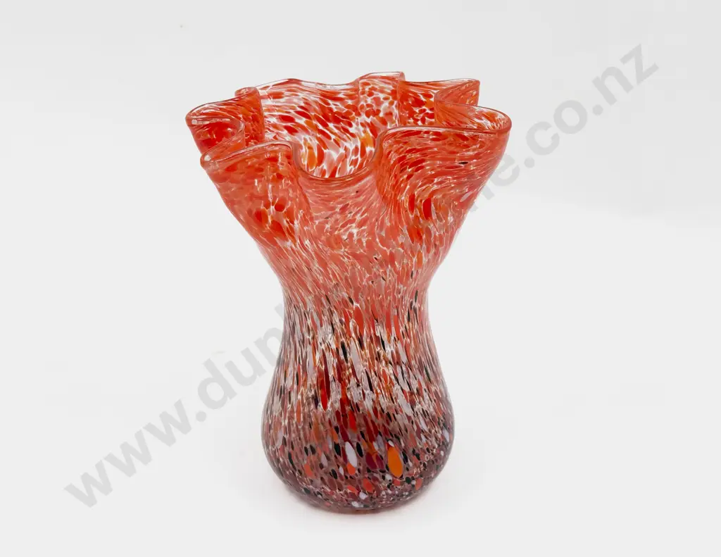 Art Deco Czech Speckled Glass Fluted Rim Vase Image 1++