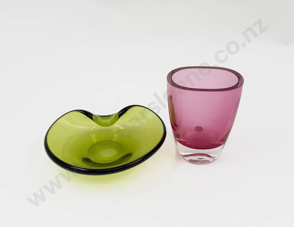 Holmegaard Single Fold Over Rim Lip Dish & Unmarked Encased Glass Posy Vase Image 1++