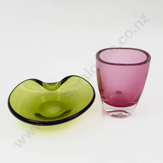 Holmegaard Single Fold Over Rim Lip Dish & Unmarked Encased Glass Posy Vase
