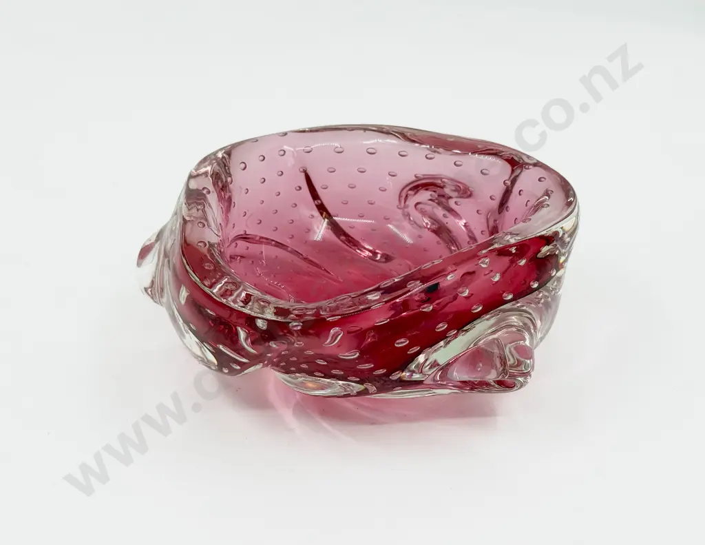 Mid C20th Murano Heavy Encased Cranberry Bubble Glass Table Bowl Image 1++