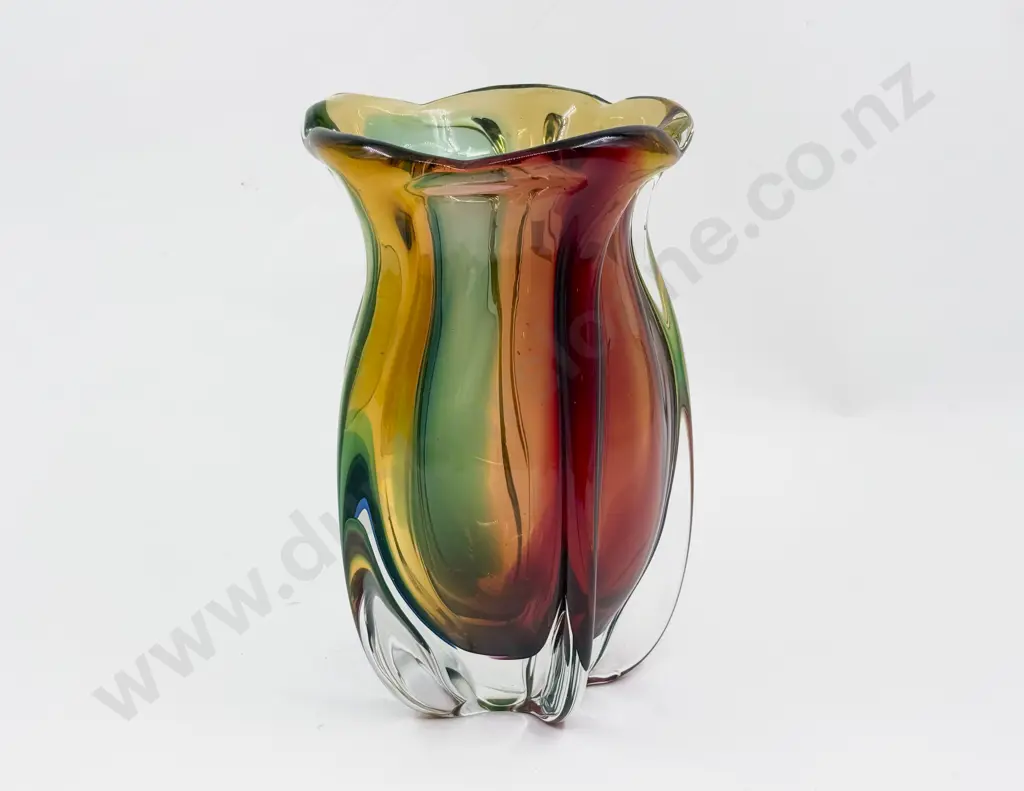 Mid C20th Murano Heavy Lobed Encased Vase Image 1++
