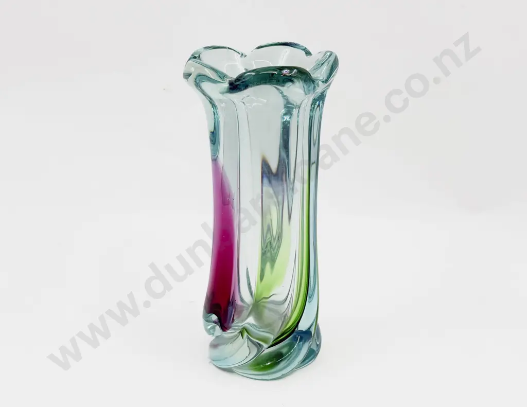 Mid C20th Murano Heavy Lobed Encased Vase Image 1++