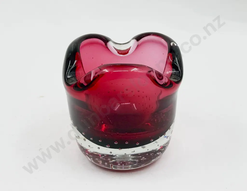 Murano Encased Ruby/Cranberry Bubble Glass Triple Lipped Table Bowl Image 1++