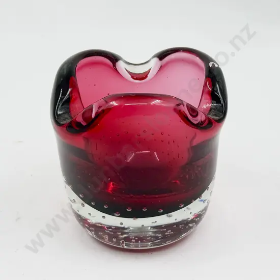 Murano Encased Ruby/Cranberry Bubble Glass Triple Lipped Table Bowl