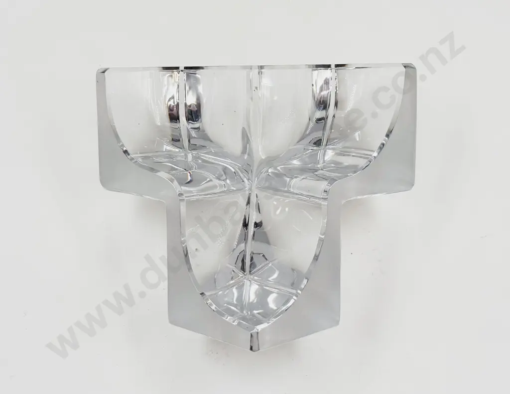 Daum France Three Section Cubist Clear & Frosted Crystal Vide Poche Bowl Image 1++