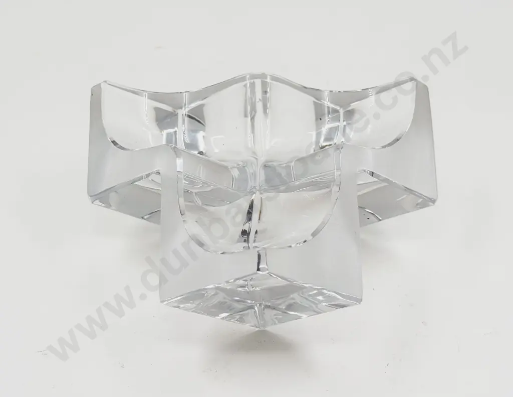 Daum France Three Section Cubist Clear & Frosted Crystal Vide Poche Bowl Image 1++