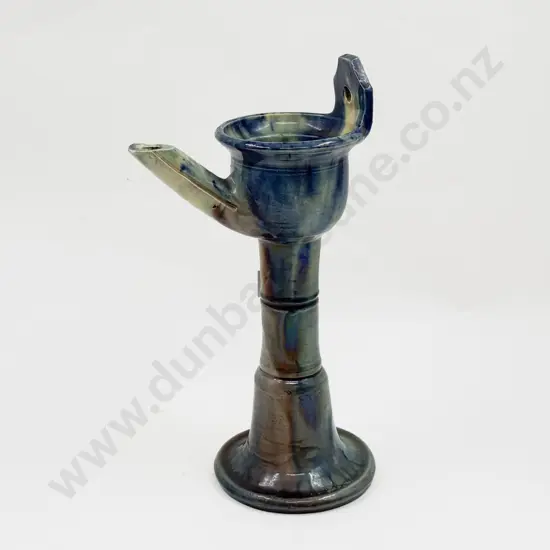 Early C20th English Studio Pottery Glazed Earthenware Oil Lamp