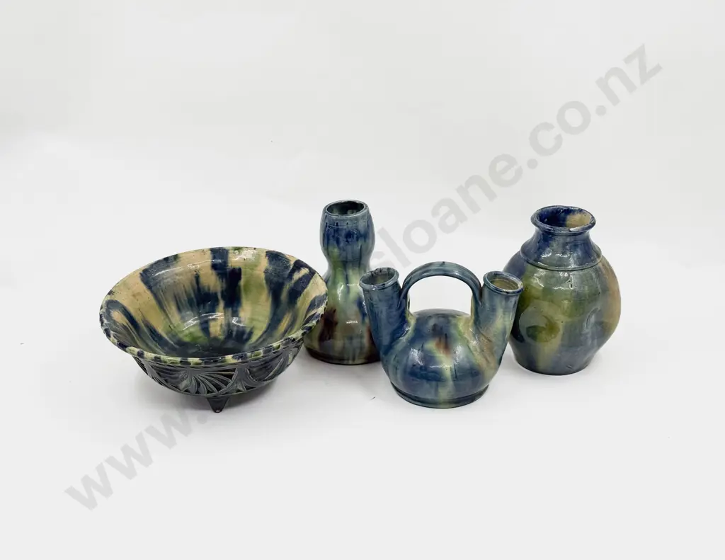 Four Pieces Early Studio Pottery Slip Glazed Pottery Image 1++