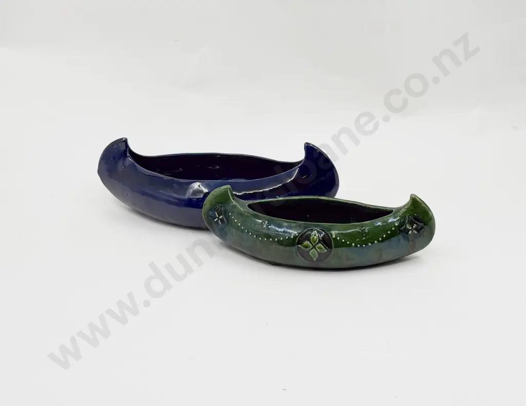 C H Brannam Barnstaple Glazed Canoe Planter and Barum #102 Planter Image 1++