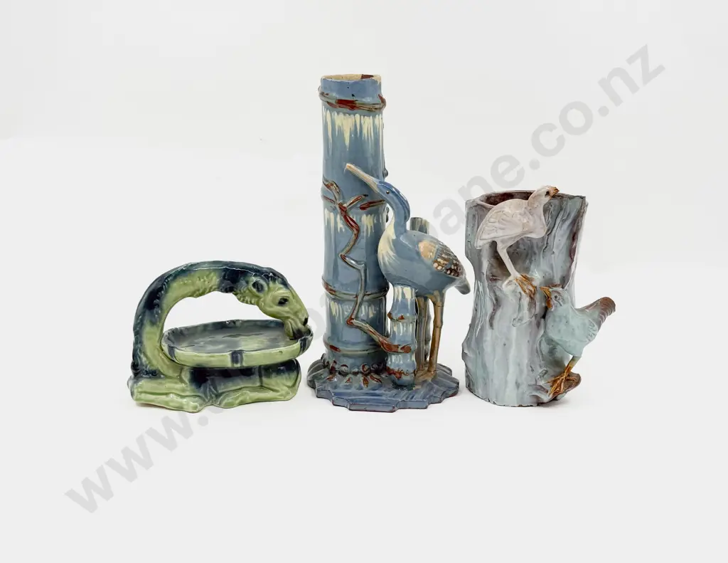 Unmarked Camel Form Dish with Two Applied Bird Vases Image 1++