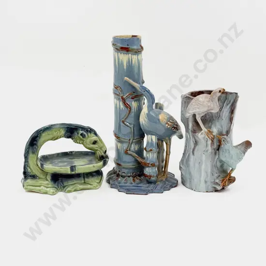 Unmarked Camel Form Dish with Two Applied Bird Vases