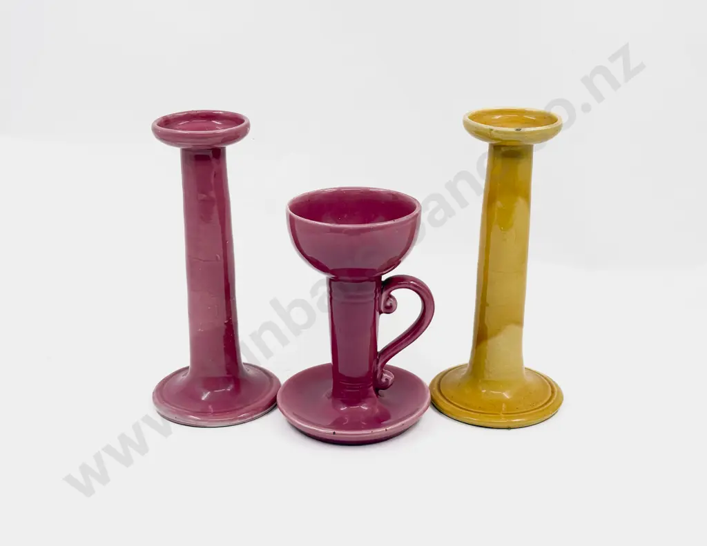 Three C H Brannam and Unmarked Candlesticks Image 1++