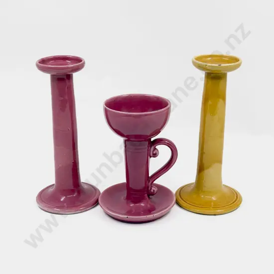 Three C H Brannam and Unmarked Candlesticks